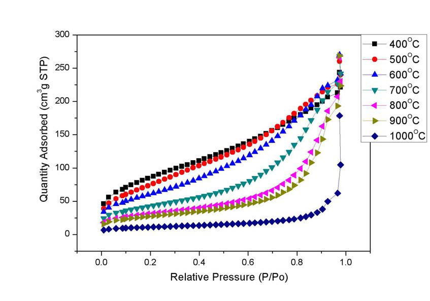 보헤마이트+PVA의 온도에 따른 adsorption isotherm