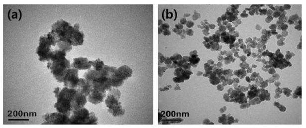 (a) Nano-size 및 (b) micro-size 자성산화철