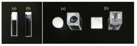 Cells of Luminescence spectrometer (a): standard cell, (b) specific cell for fluorescent whitening agent.