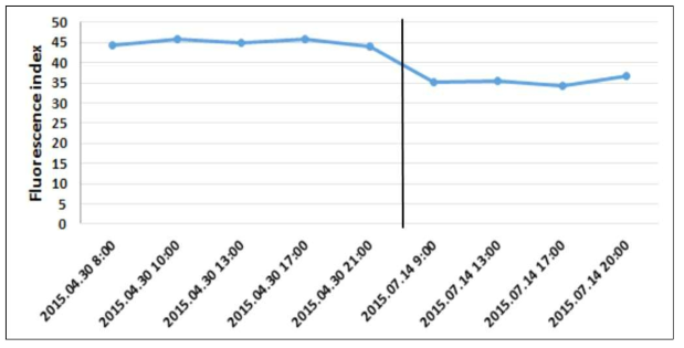 아밀라아제 투입에 따른 형광지수 변화