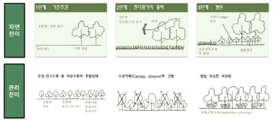 자연천이와 유도관리에 의한 관리천이의 차이