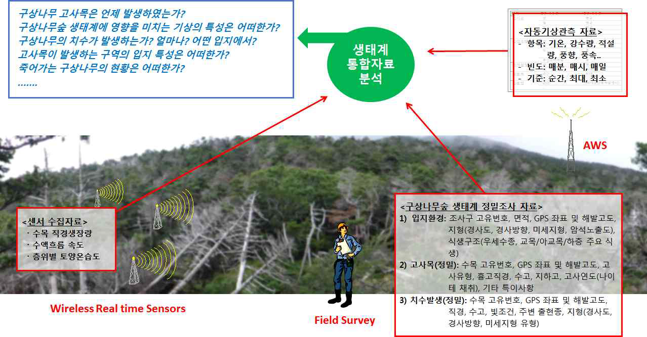 한라산 구상나무숲에 대한 문제 제시 및 이를 해결하기 위하여 현장에서 수집되는 자료의 종류