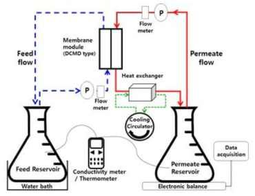 Lab Scale의 Direct Contact Membrane Distillation 장치 모식도