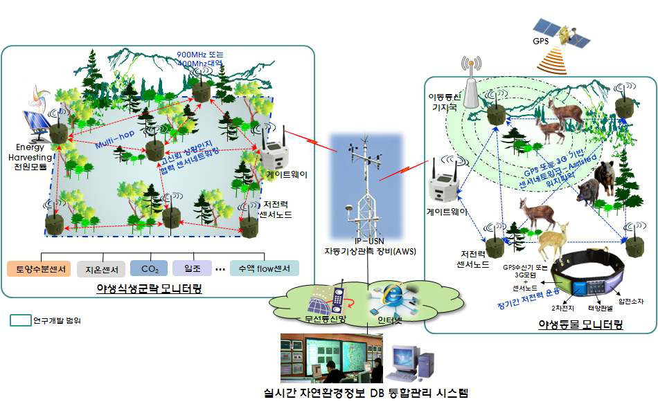야생동식물 생태계 모니터링을 위한 저전력 무선 센서네트워크 개발 내용 및 범위