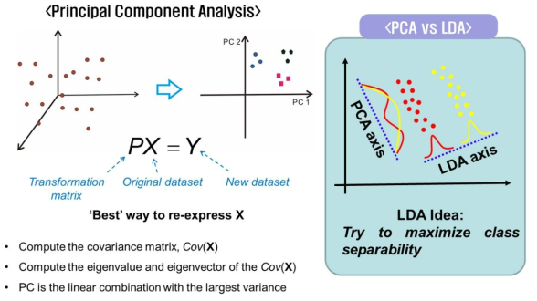PCA 및 LDA 기반의 통계처리 알고리듬의 개념도