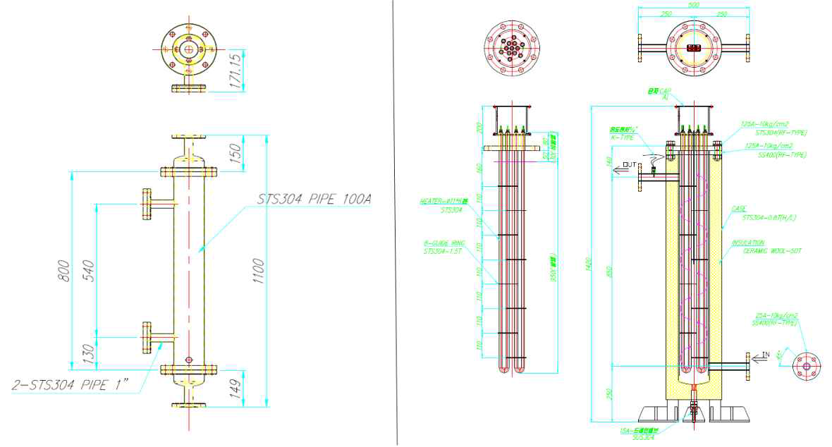 실시설계-가스 냉각기(좌) 및 프리히터(우)