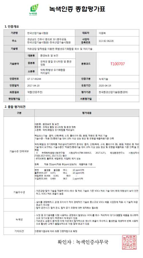 녹색기술 인증 획득