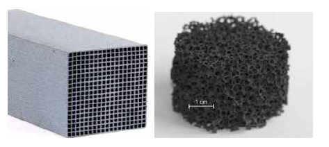 하니컴(좌) 및 폼 형태(우)의 다공성축열재