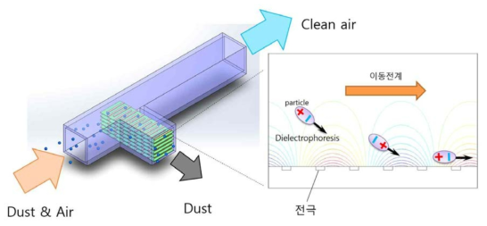 이동전계와 유전영동을 이용한 미세입자 분리장치 개념도