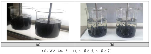 침전전과 후의 폴리머 응집상태 비교