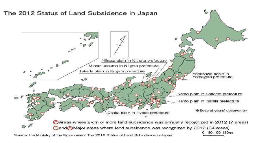 2012년 일본 지반침하 현황