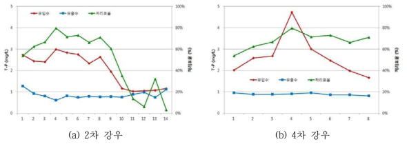 T-P 제거 성능 (여과속도 40m/hr 조건)