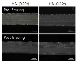 Heater tube용 외산 상용 클래드재의 브레이징 열처리 전후 단면 미세조직