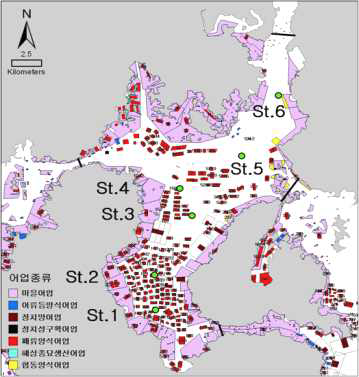 Study stations in Gangjin Bay of Korea.