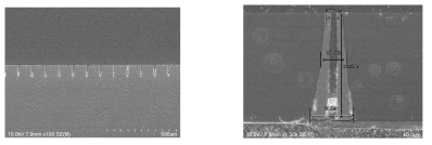 TSV Void 관찰용으로 제작한 직경 10 um 이하 웨이퍼 단면사진
