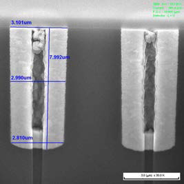 직경 3 um TSV FIB 사진