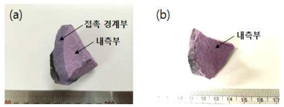 서로 다른 온도에서 전해 후 응고된 전해지지염의 사진