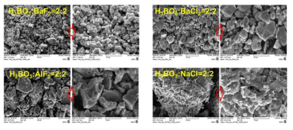 혼합융제의 종류에 따른 형광체의 FE-SEM 사진
