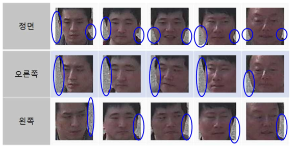 Distribution of the background element followed by posture in the face region detected using Adaboost.