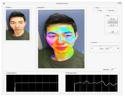 피부색 증폭 및 심박 신호 추출 데모 프로그램.