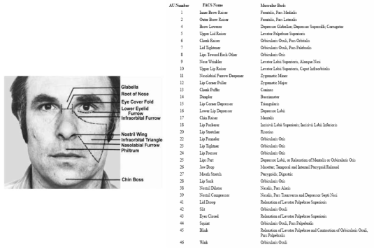 Each point's name from left or so forth with right 46 ea AU used into face motion.