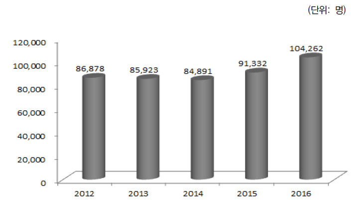 외국인 유학생 수: 2012~2016