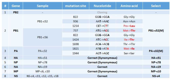 확보된 A/Switzerland/9715293/2013(H3N2) 바이러스의 플라스미드 DNA의 유전변이