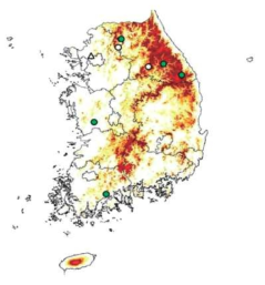 라임병 환자의 진드기 교상 추정 지역(2005-2012년).