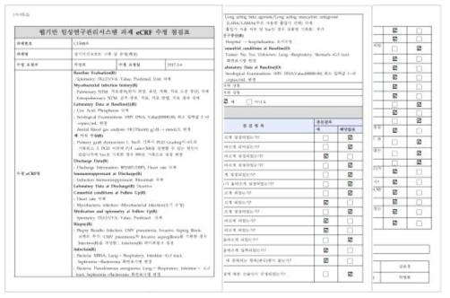 과제 eCRF 수정 점검표(폐장)