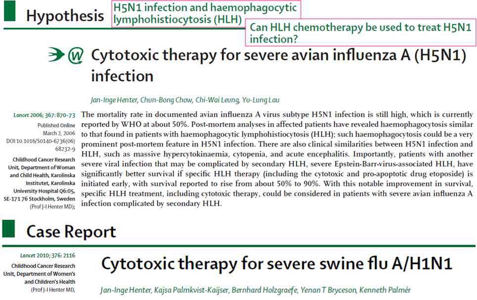 H5N1 감염 및 Severe Influenza Infection에 대한 치료