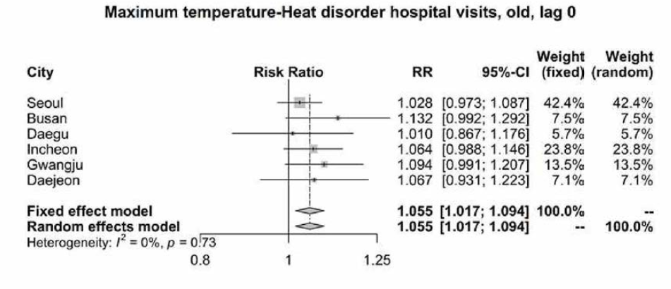 온도 1도 증가에 따른 고온관련 질환 위험도 (60세 이상)