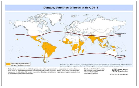 전세계 뎅기열 발생 분포