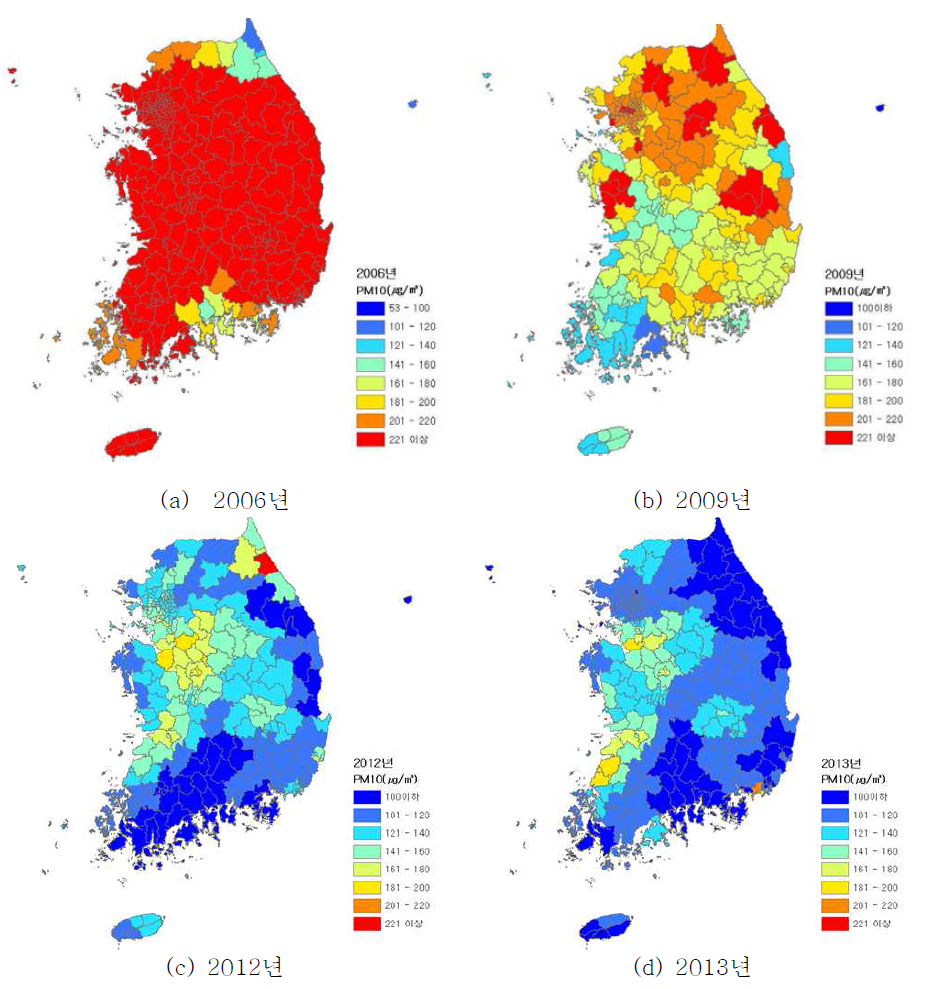 PM10 24시간 최대농도 분포도