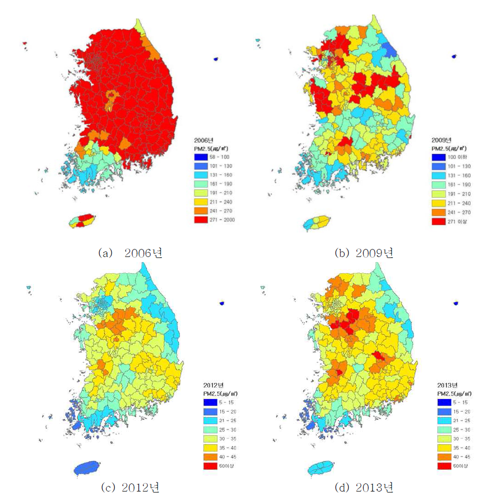 PM2.5 1시간 최대농도 분포도