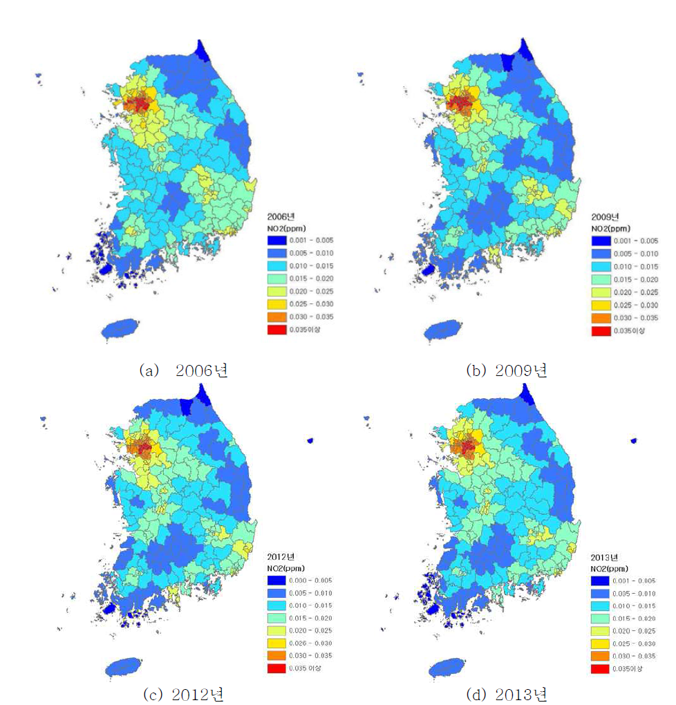 NO2 연평균농도 분포도