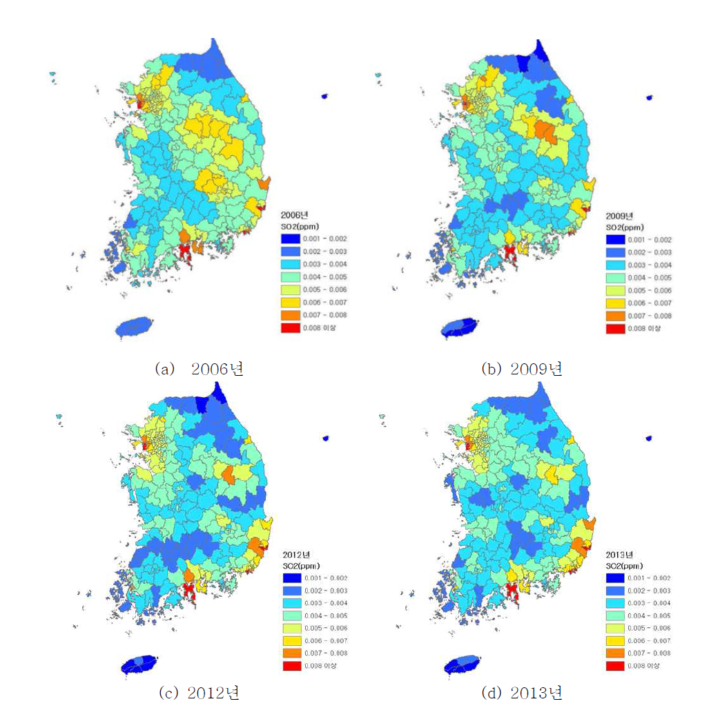SO2 연평균농도 분포도