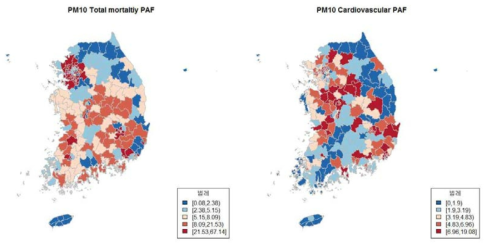 2012-2013년도 PM10에 의한 지역별 평균 초과사망자
