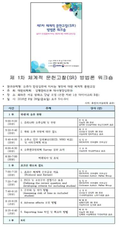 제 1차 체계적 문헌고찰(SR) 방법론 워크숍 일정표