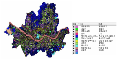 국토지리정보원의 서울시 토지이용도와 범례의 예