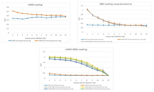 대장균에서 발현한 MERS-RBD 단백질 (mRID+RBD)을 마우스에 면역한 후 마우스 혈청을 이용하여 다양한 MERS 단백질과 결합력 조사