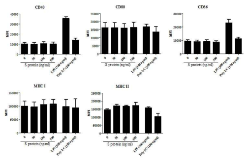 수지상세포에서 S protein 처리가 수지상세포 표면 단백질 발현에 미치는 영향