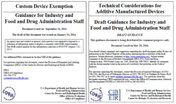 Custom Device Exemption, 2014. 09, Technical Considerations for Additive Manufactured Devices, 2016.05