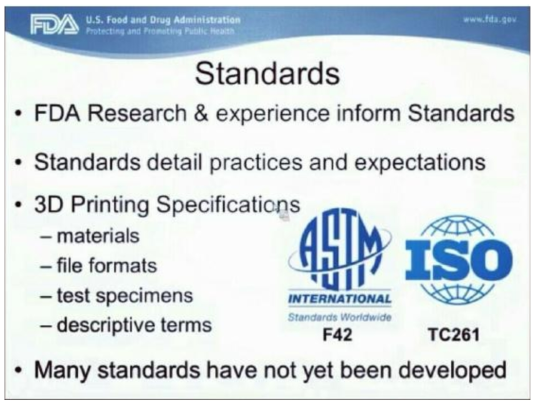 FDA의 3D 프린팅에 대한 표준을 ISO TC 261 & ASTM F42 참조 공고문