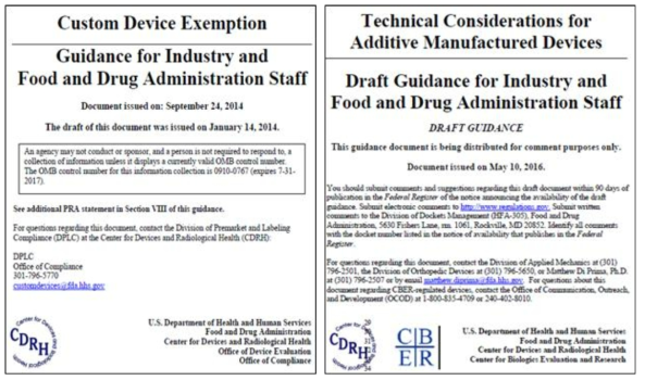 Custom Device Exemption, 2014. 09, Technical Considerations for Additive Manufactured Devices, 2016.05