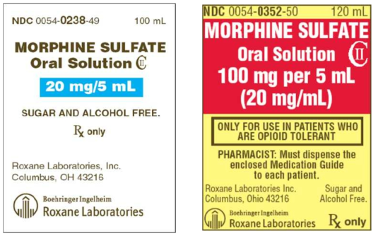Morphine Oral solution 라벨수정 전(왼쪽)/ 후(오른쪽)