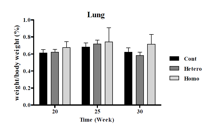 OPN(NPHS2) Female 마우스의 폐 무게의 비교 결과