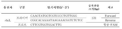 에키네시아 확인을 위한 프라이머와 프로브 정보