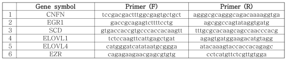 최종 선정 후보 유전자를 위한 1차 primer sequences