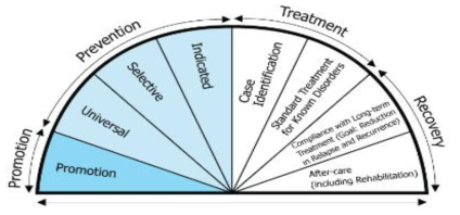 행동건강 및 연속적인 예방치료의 전반적인 도표