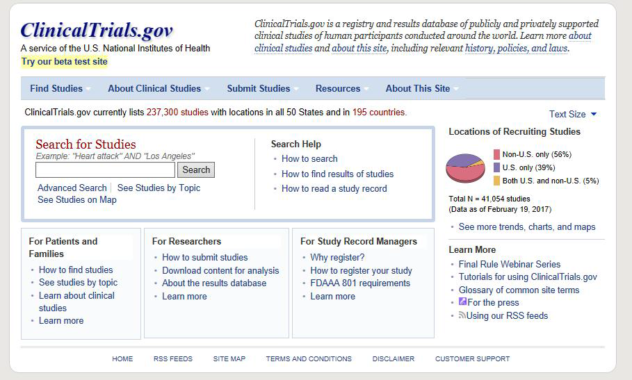 ClinicalTrials.gov 사이트
